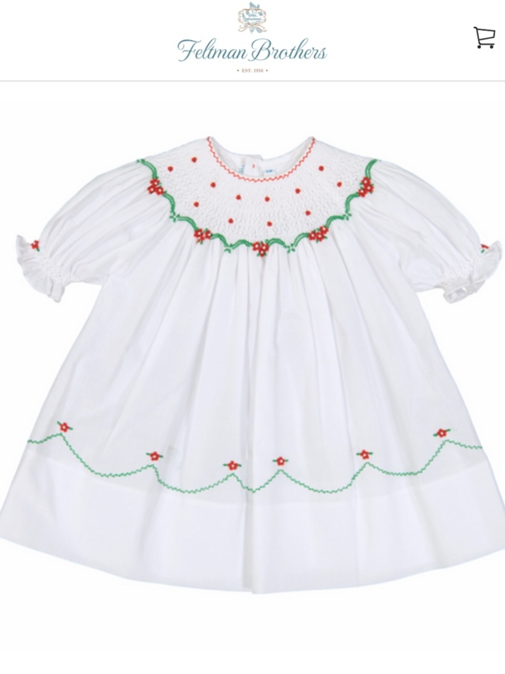 Feltman Brothers Short Sleeve Holiday Pearl Flower Bishop Dress